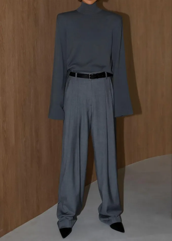 Women The Frankie Shop Bottoms Gelso Pleated Trousers Dark Grey Melange