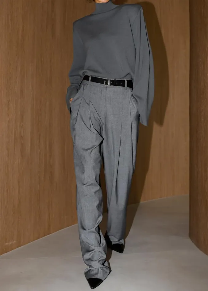 Women The Frankie Shop Bottoms Gelso Pleated Trousers Dark Grey Melange