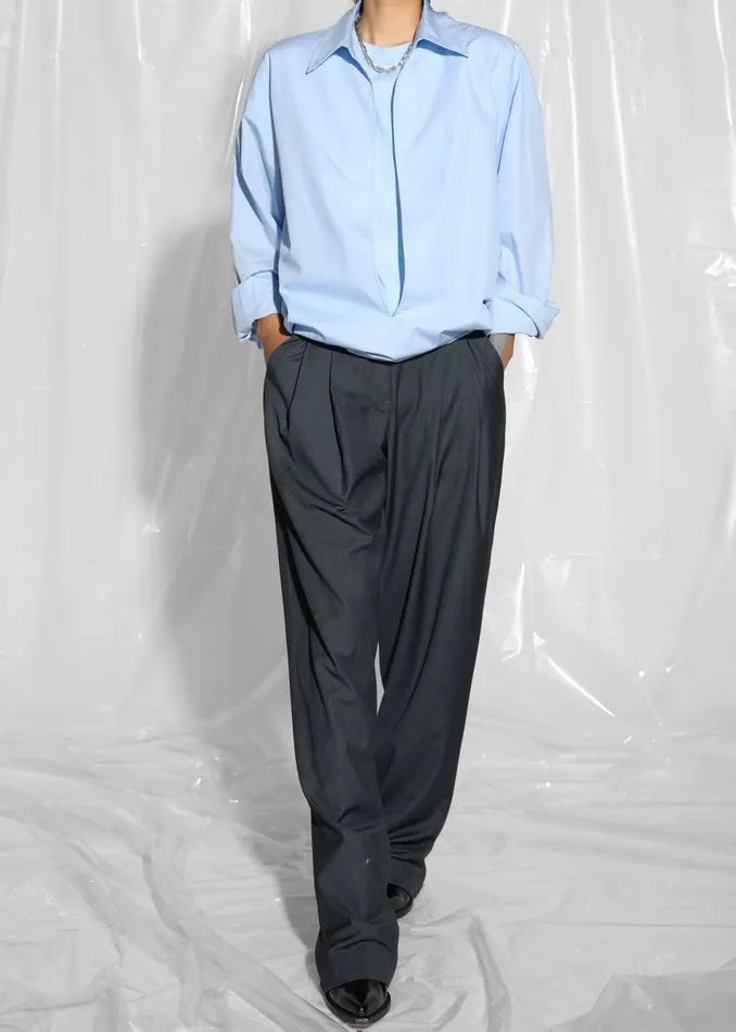 Women The Frankie Shop Bottoms Gelso Pleated Trousers Dark Grey Melange