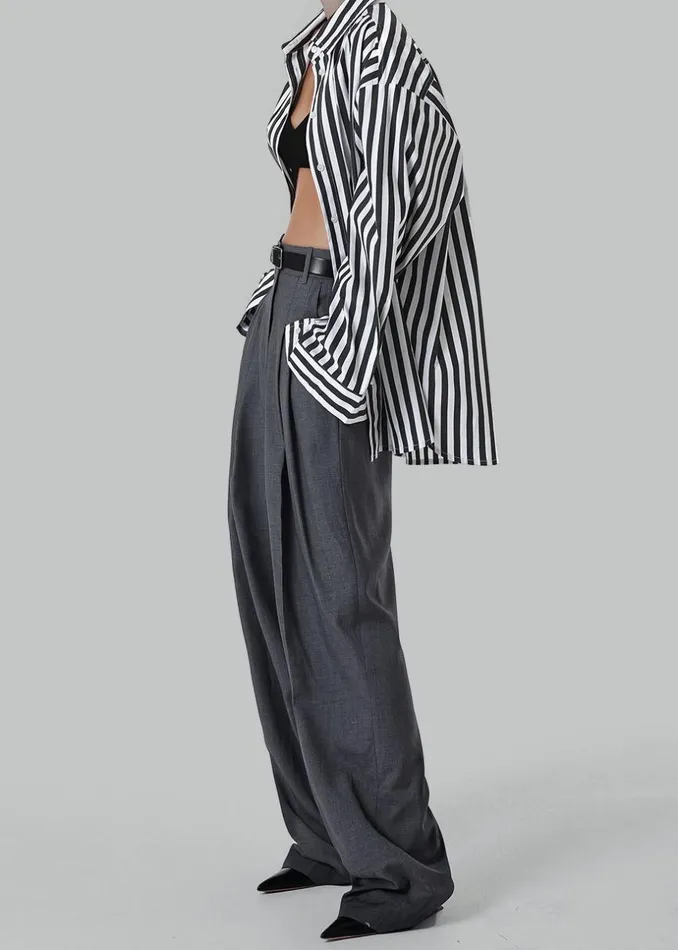 Women The Frankie Shop Bottoms Gelso Pleated Trousers Dark Grey Melange