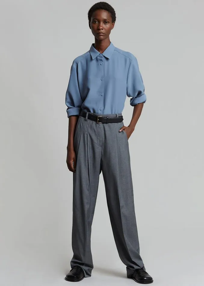 Women The Frankie Shop Bottoms Gelso Pleated Trousers Dark Grey Melange