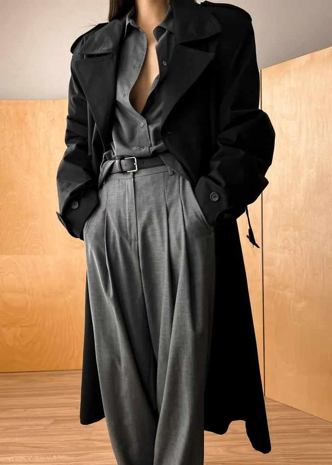 Women The Frankie Shop Bottoms Gelso Pleated Trousers Dark Grey Melange