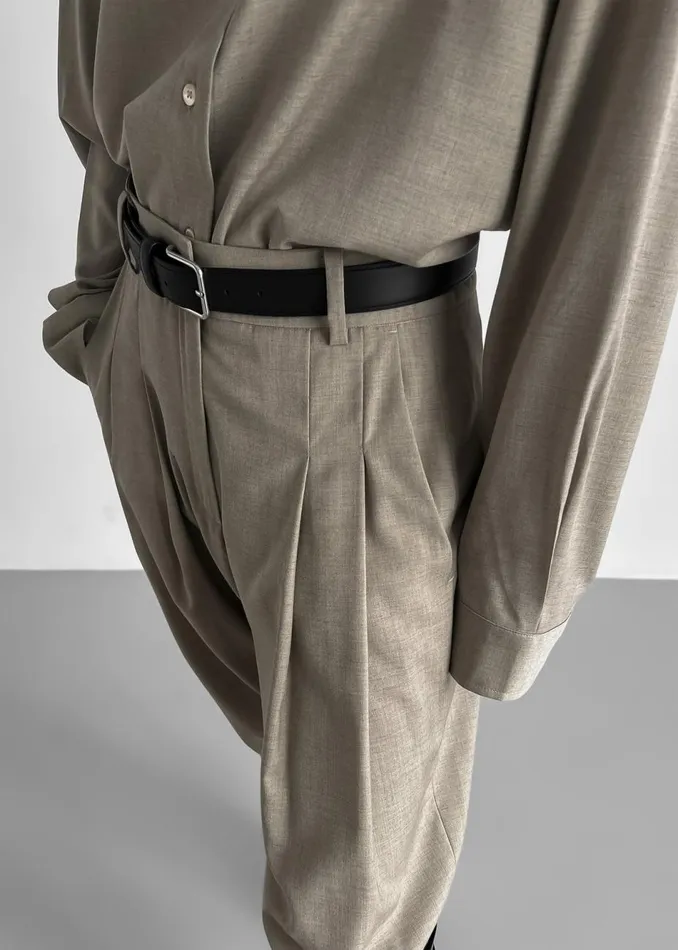 Women The Frankie Shop Bottoms Gelso Pleated Trousers Light Taupe Melange