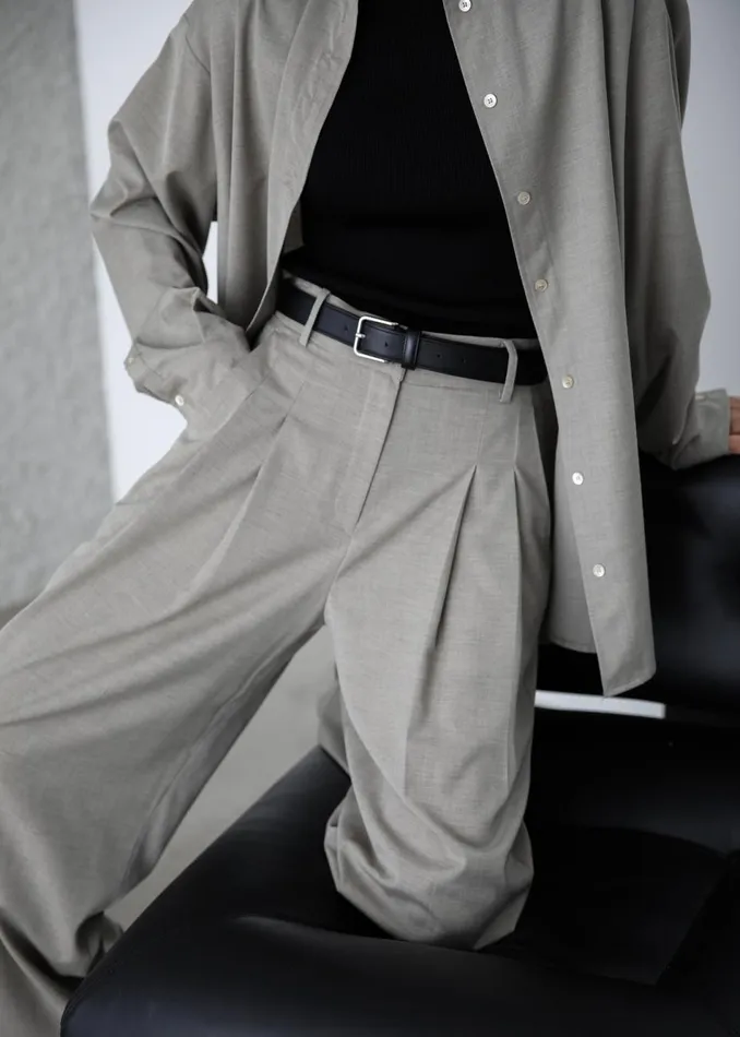 Women The Frankie Shop Bottoms Gelso Pleated Trousers Light Taupe Melange