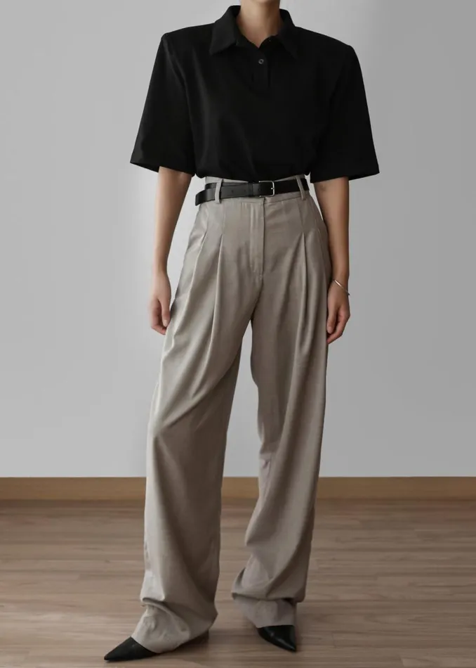 Women The Frankie Shop Bottoms Gelso Pleated Trousers Light Taupe Melange