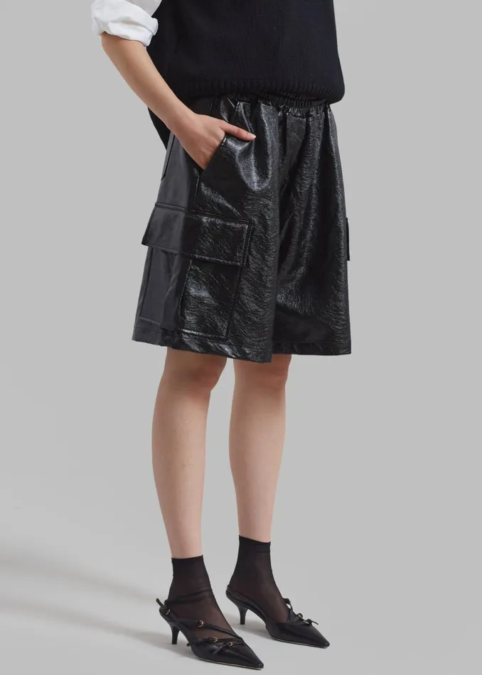 Women The Frankie Shop Bottoms Hariette Faux Leather Shorts Black
