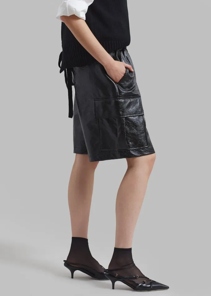 Women The Frankie Shop Bottoms Hariette Faux Leather Shorts Black