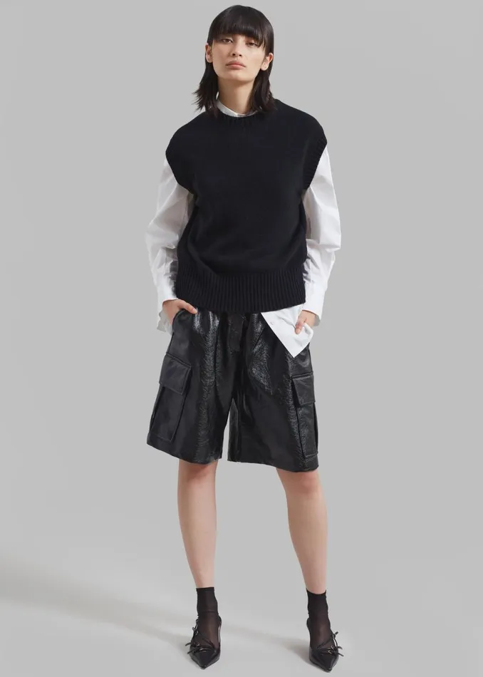 Women The Frankie Shop Bottoms Hariette Faux Leather Shorts Black