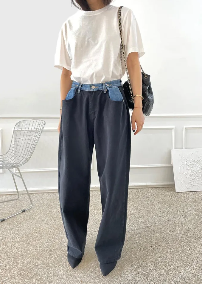 Women The Frankie Shop Bottoms Hayla Contrast Denim Pants Blackblue