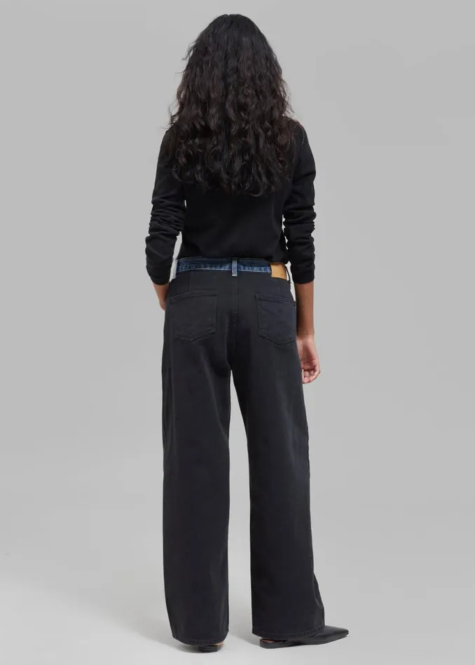 Women The Frankie Shop Bottoms Hayla Contrast Denim Pants Blackblue