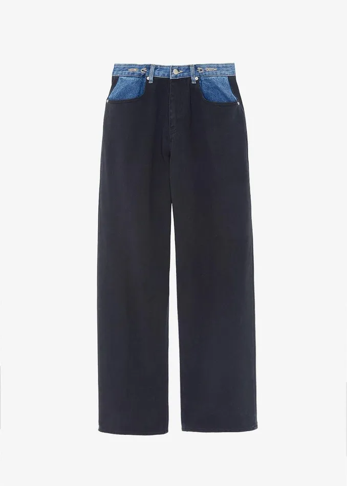 Women The Frankie Shop Bottoms Hayla Contrast Denim Pants Blackblue