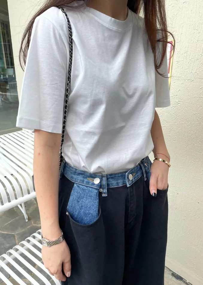 Women The Frankie Shop Bottoms Hayla Contrast Denim Pants Blackblue