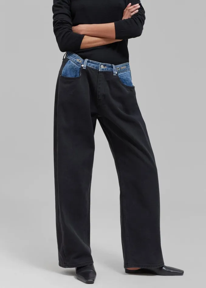 Women The Frankie Shop Bottoms Hayla Contrast Denim Pants Blackblue