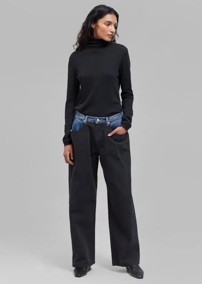 Women The Frankie Shop Bottoms Hayla Contrast Denim Pants Blackblue