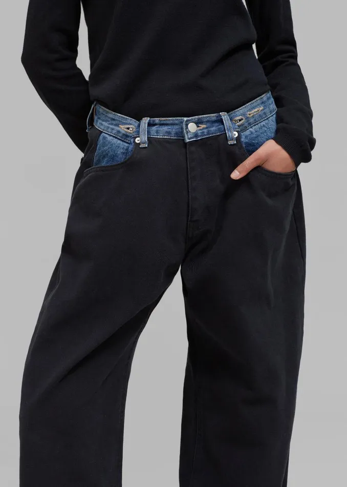 Women The Frankie Shop Bottoms Hayla Contrast Denim Pants Blackblue