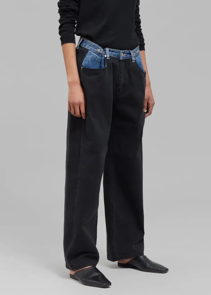 Women The Frankie Shop Bottoms Hayla Contrast Denim Pants Blackblue