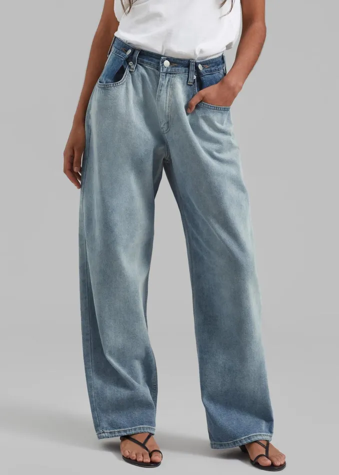 Women The Frankie Shop Bottoms Hayla Contrast Denim Pants Light Washblue