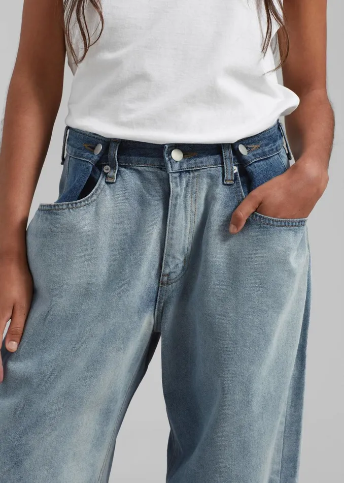 Women The Frankie Shop Bottoms Hayla Contrast Denim Pants Light Washblue