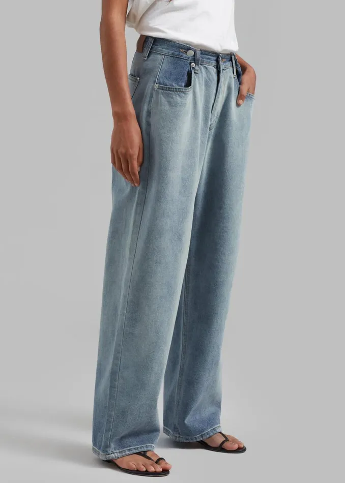 Women The Frankie Shop Bottoms Hayla Contrast Denim Pants Light Washblue