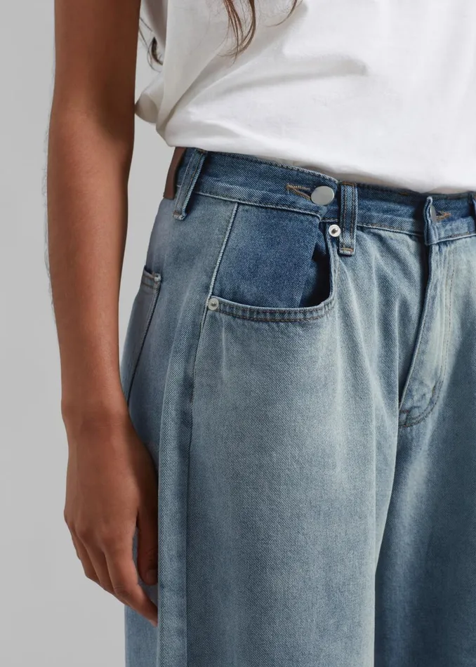 Women The Frankie Shop Bottoms Hayla Contrast Denim Pants Light Washblue