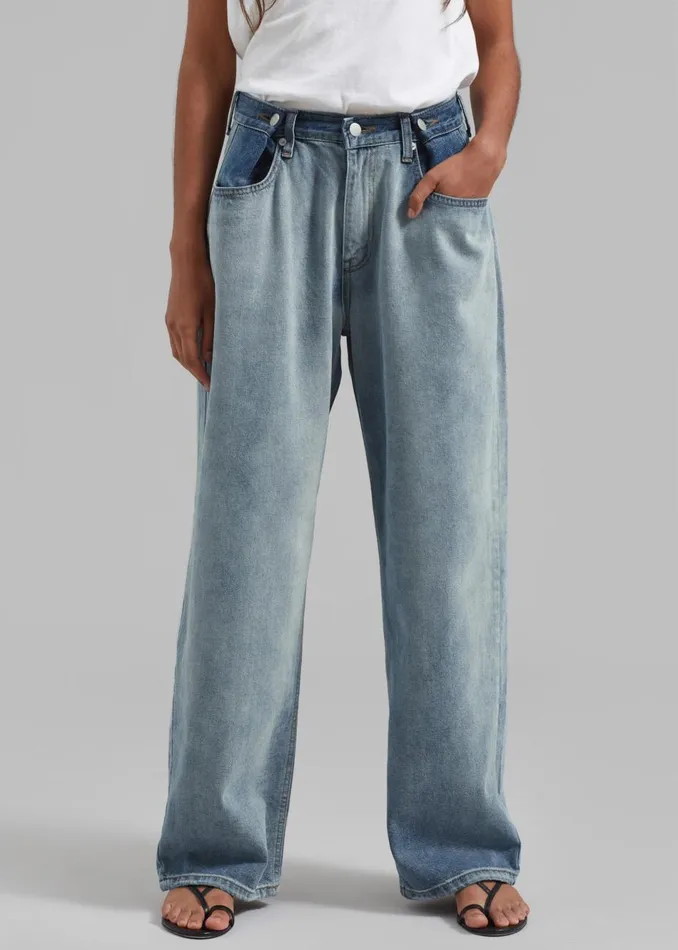 Women The Frankie Shop Bottoms Hayla Contrast Denim Pants Light Washblue