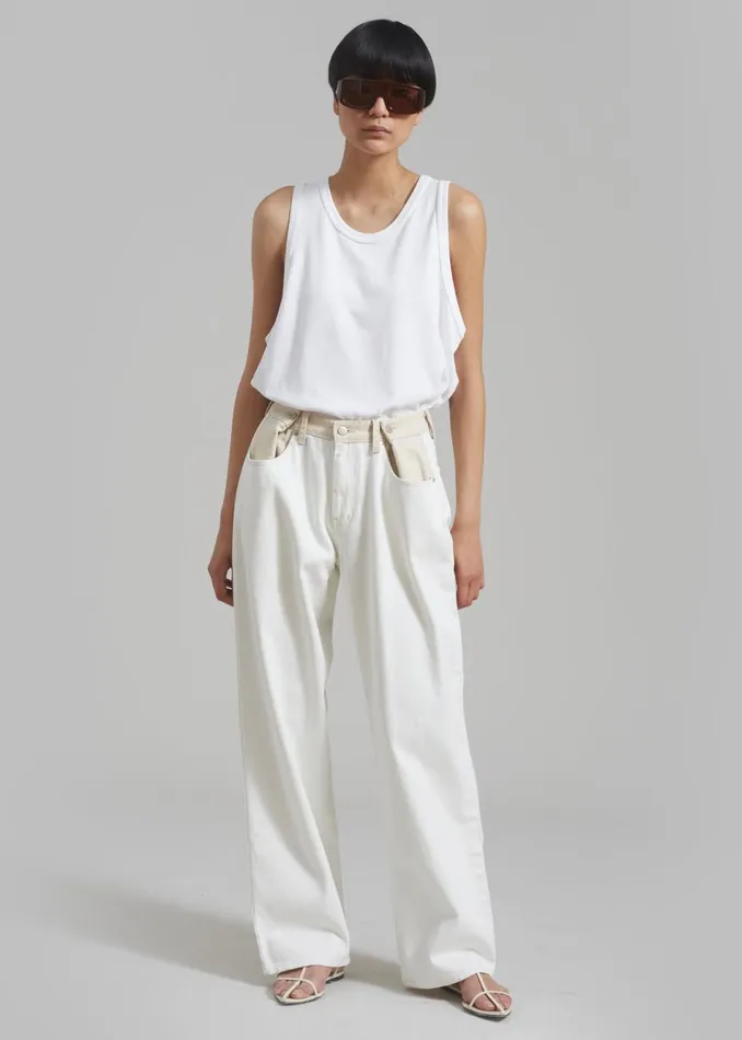 Women The Frankie Shop Bottoms Hayla Contrast Denim Pants Off Whitebeige