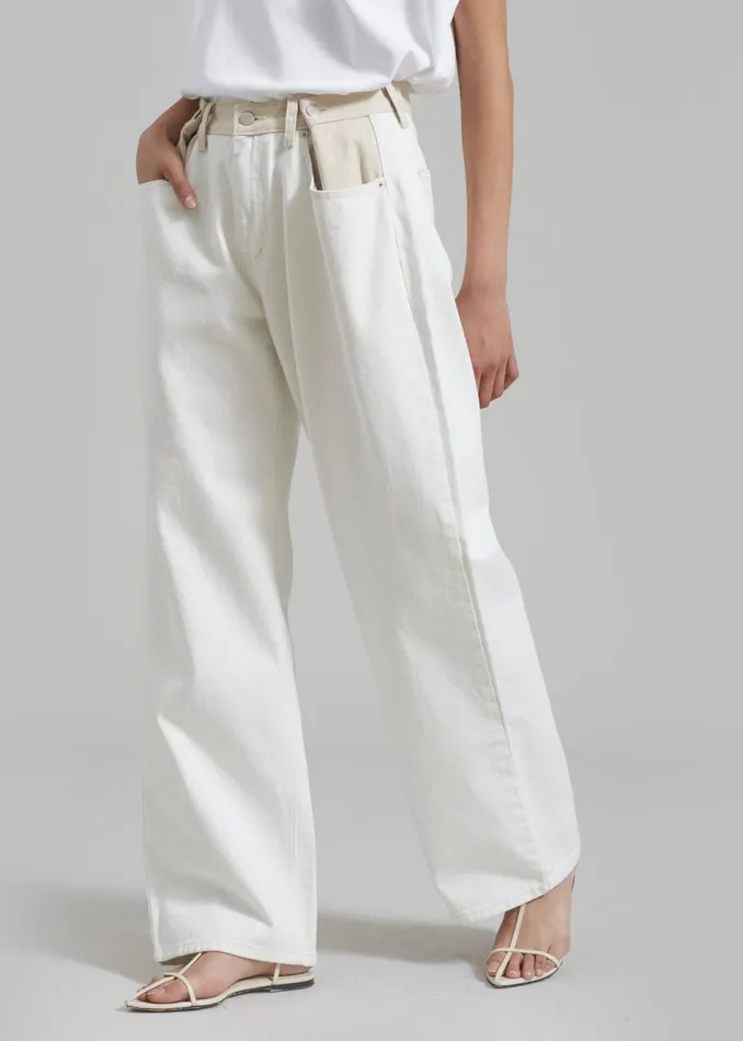 Women The Frankie Shop Bottoms Hayla Contrast Denim Pants Off Whitebeige