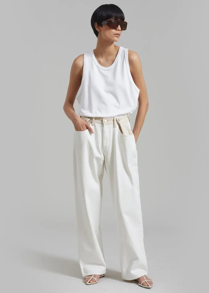Women The Frankie Shop Bottoms Hayla Contrast Denim Pants Off Whitebeige