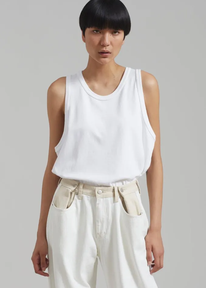 Women The Frankie Shop Bottoms Hayla Contrast Denim Pants Off Whitebeige