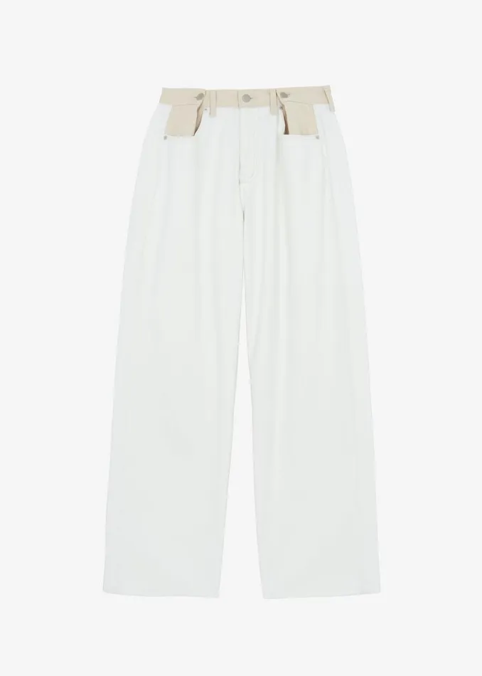 Women The Frankie Shop Bottoms Hayla Contrast Denim Pants Off Whitebeige