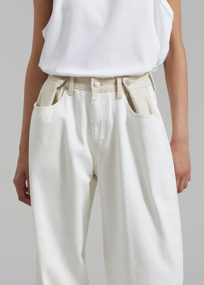 Women The Frankie Shop Bottoms Hayla Contrast Denim Pants Off Whitebeige