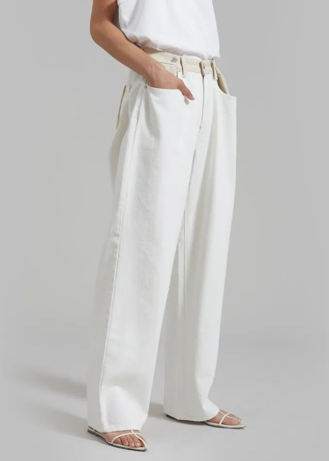 Women The Frankie Shop Bottoms Hayla Contrast Denim Pants Off Whitebeige