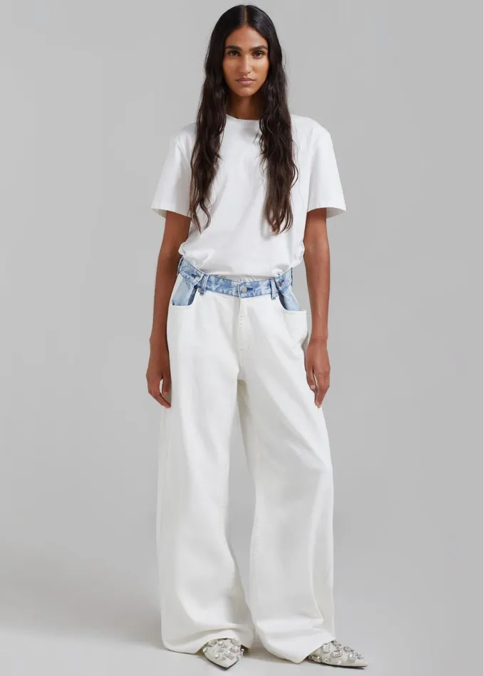Women The Frankie Shop Bottoms Hayla Contrast Denim Pants Off Whiteblue