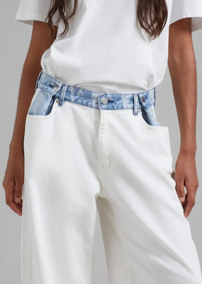 Women The Frankie Shop Bottoms Hayla Contrast Denim Pants Off Whiteblue