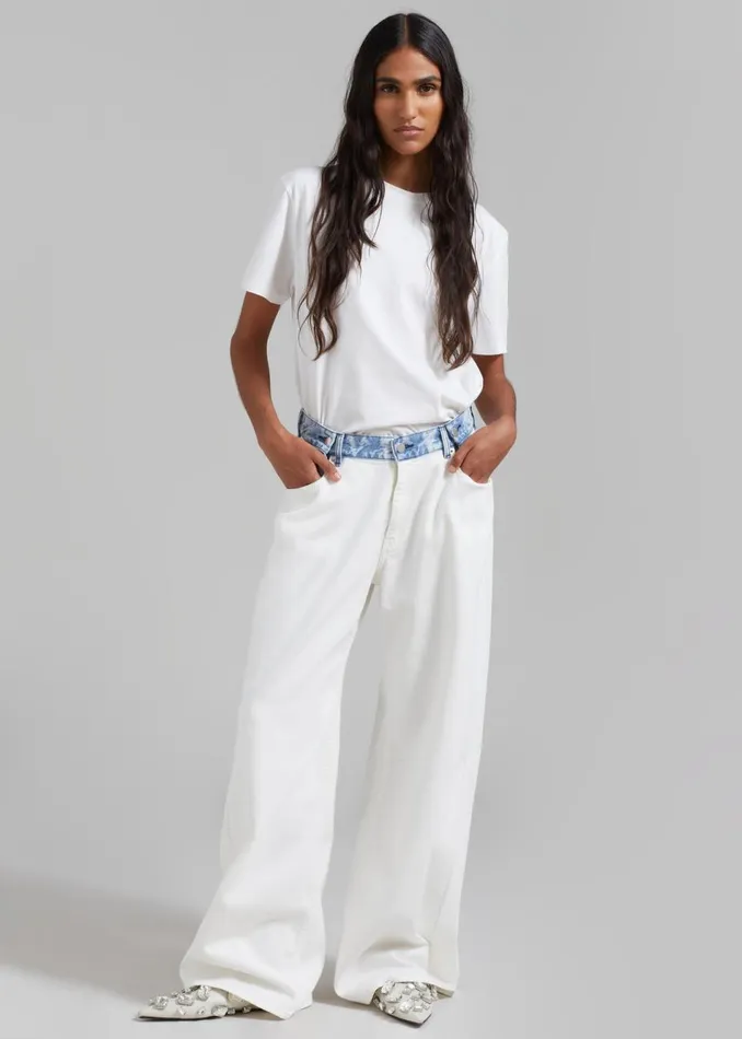 Women The Frankie Shop Bottoms Hayla Contrast Denim Pants Off Whiteblue