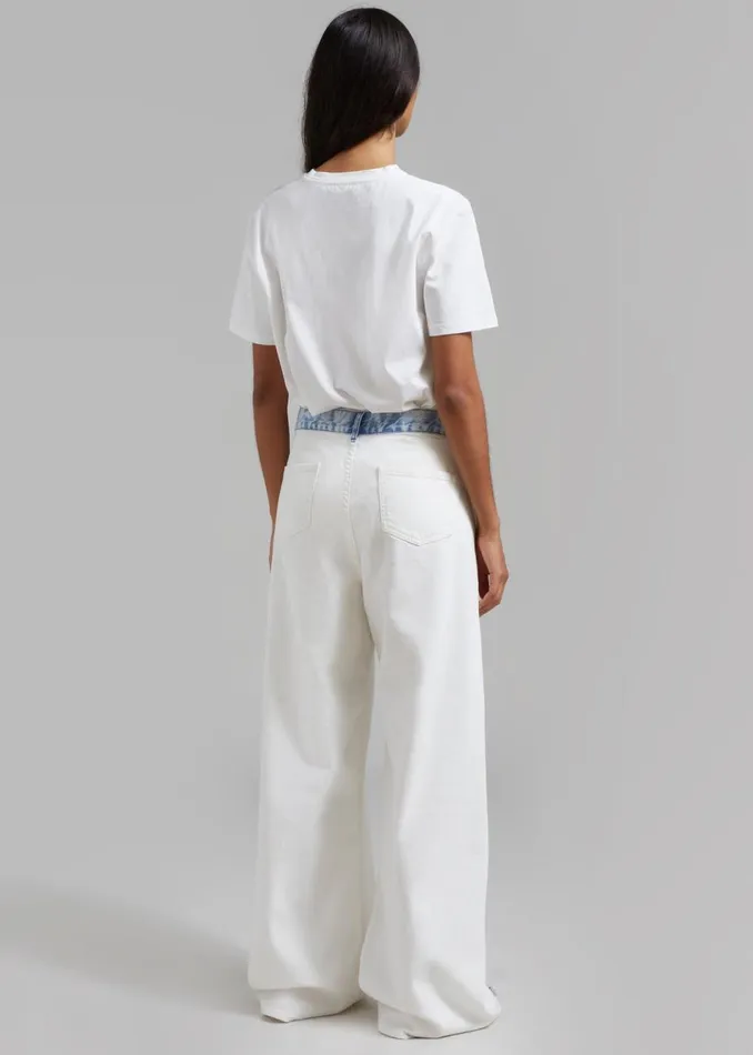 Women The Frankie Shop Bottoms Hayla Contrast Denim Pants Off Whiteblue