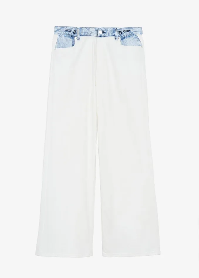 Women The Frankie Shop Bottoms Hayla Contrast Denim Pants Off Whiteblue