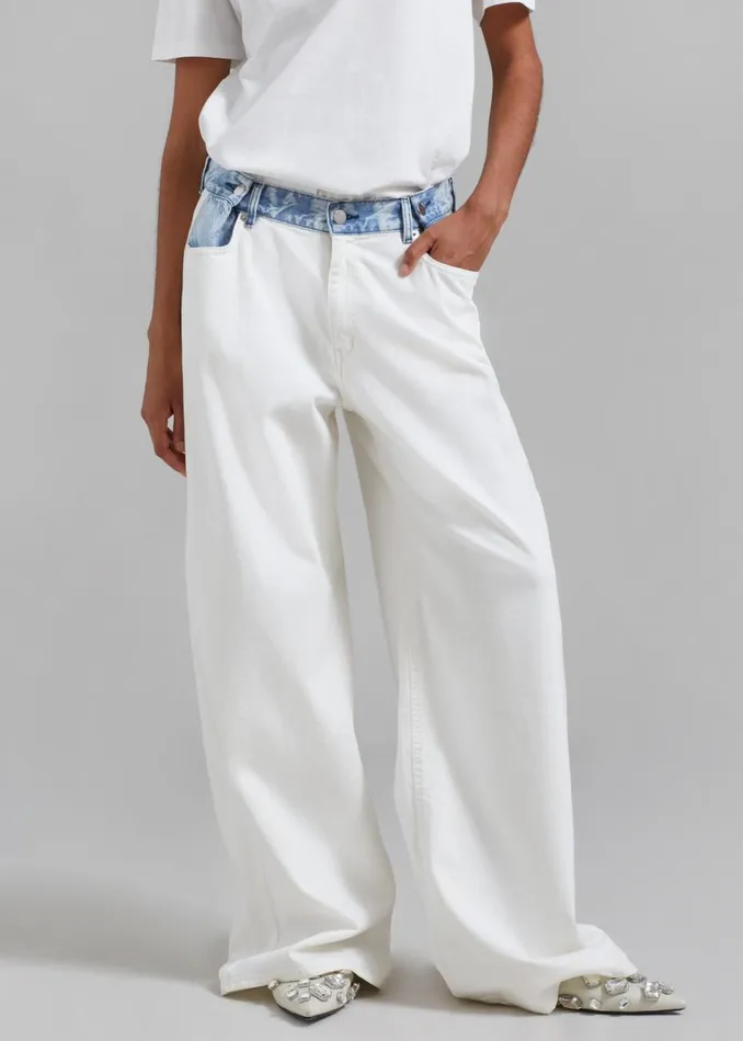 Women The Frankie Shop Bottoms Hayla Contrast Denim Pants Off Whiteblue