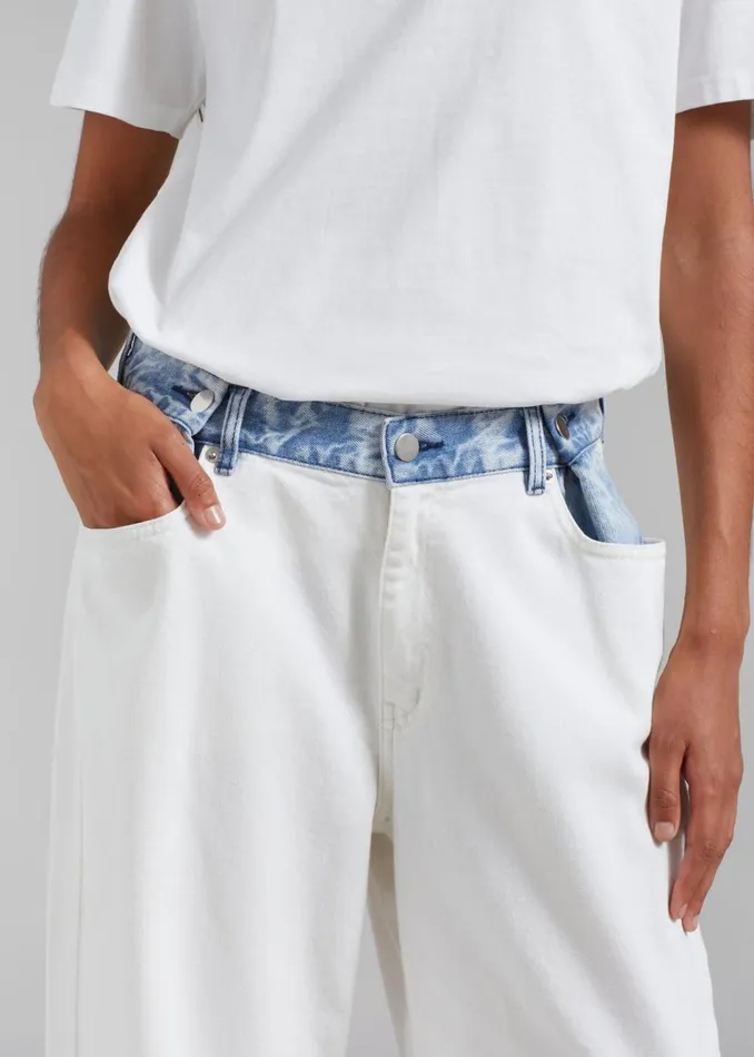 Women The Frankie Shop Bottoms Hayla Contrast Denim Pants Off Whiteblue