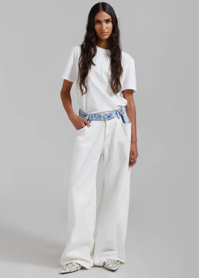 Women The Frankie Shop Bottoms Hayla Contrast Denim Pants Off Whiteblue