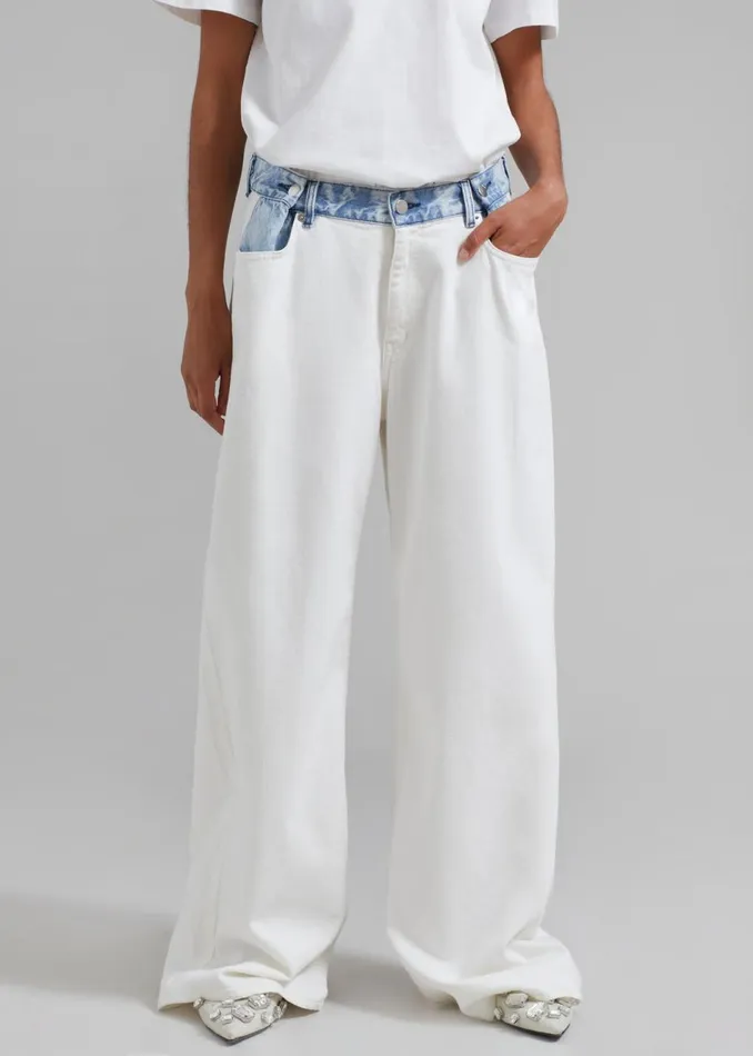 Women The Frankie Shop Bottoms Hayla Contrast Denim Pants Off Whiteblue