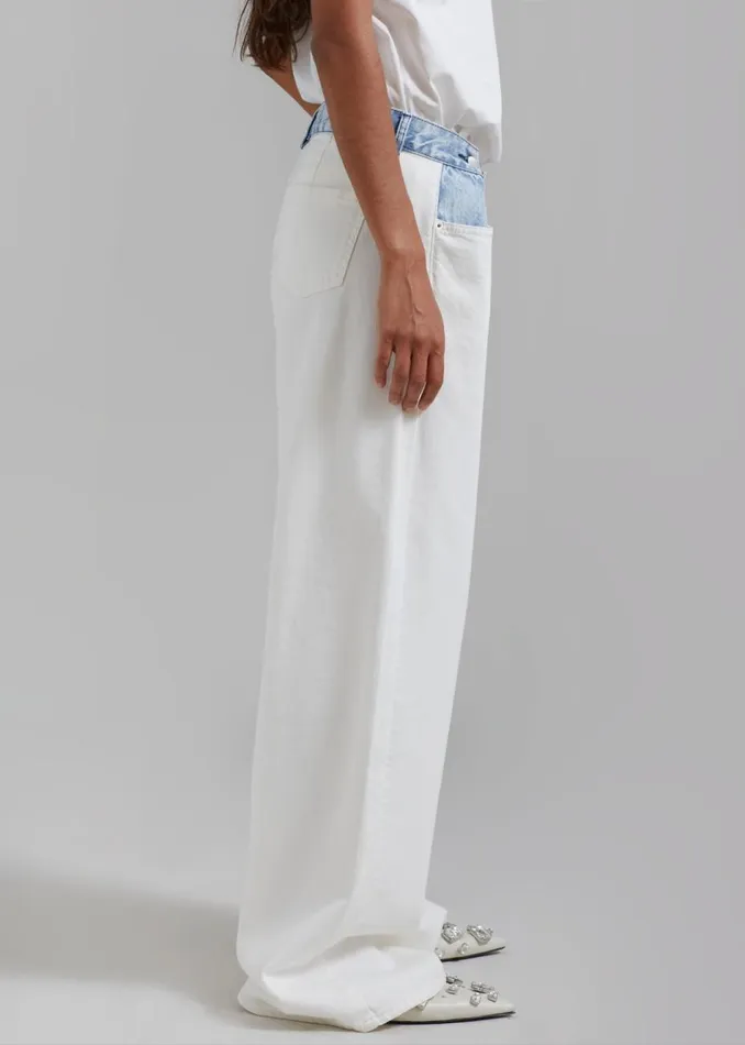 Women The Frankie Shop Bottoms Hayla Contrast Denim Pants Off Whiteblue