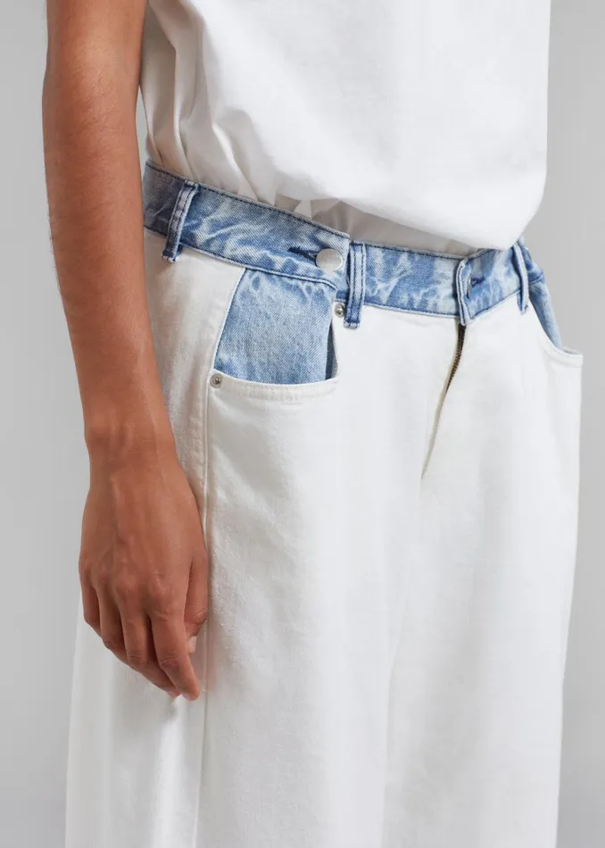 Women The Frankie Shop Bottoms Hayla Contrast Denim Pants Off Whiteblue