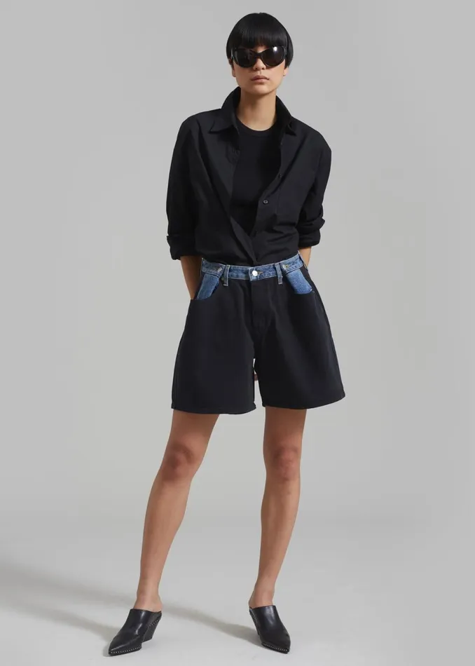 Women The Frankie Shop Bottoms Hayla Contrast Denim Shorts Blackblue