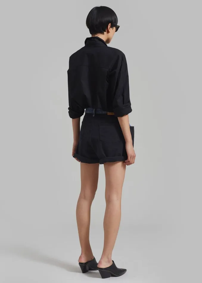Women The Frankie Shop Bottoms Hayla Contrast Denim Shorts Blackblue