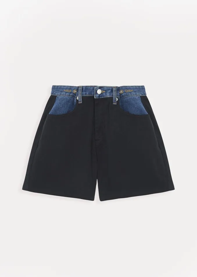 Women The Frankie Shop Bottoms Hayla Contrast Denim Shorts Blackblue
