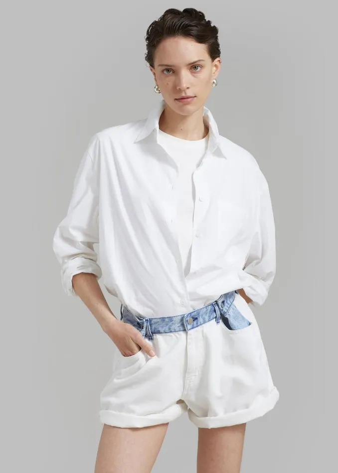 Women The Frankie Shop Bottoms Hayla Contrast Denim Shorts Off Whiteblue
