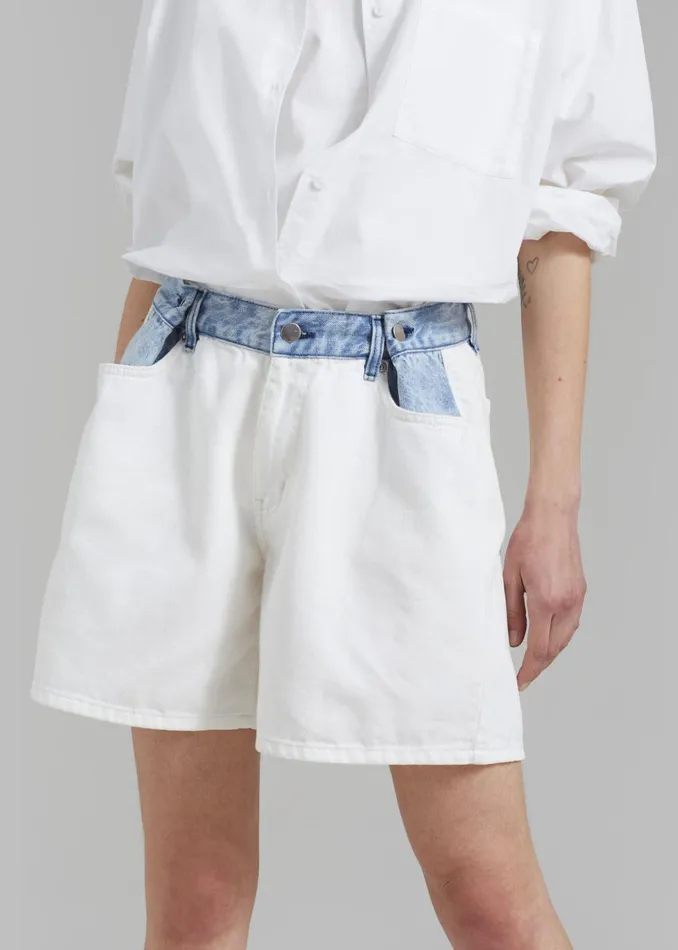 Women The Frankie Shop Bottoms Hayla Contrast Denim Shorts Off Whiteblue