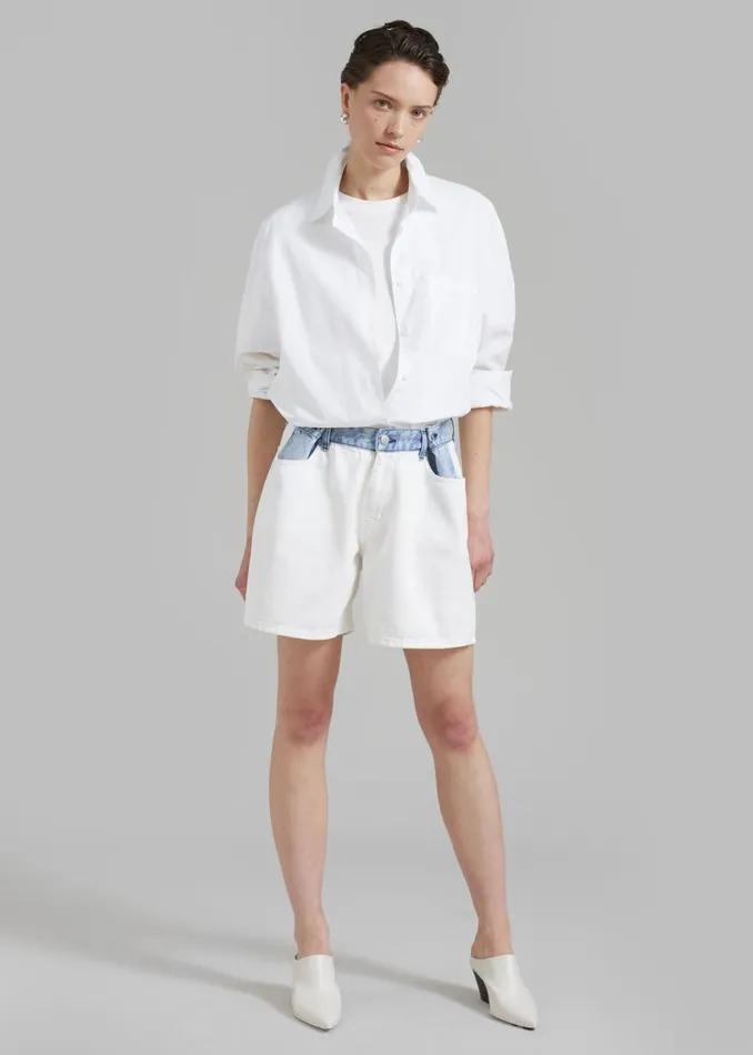 Women The Frankie Shop Bottoms Hayla Contrast Denim Shorts Off Whiteblue