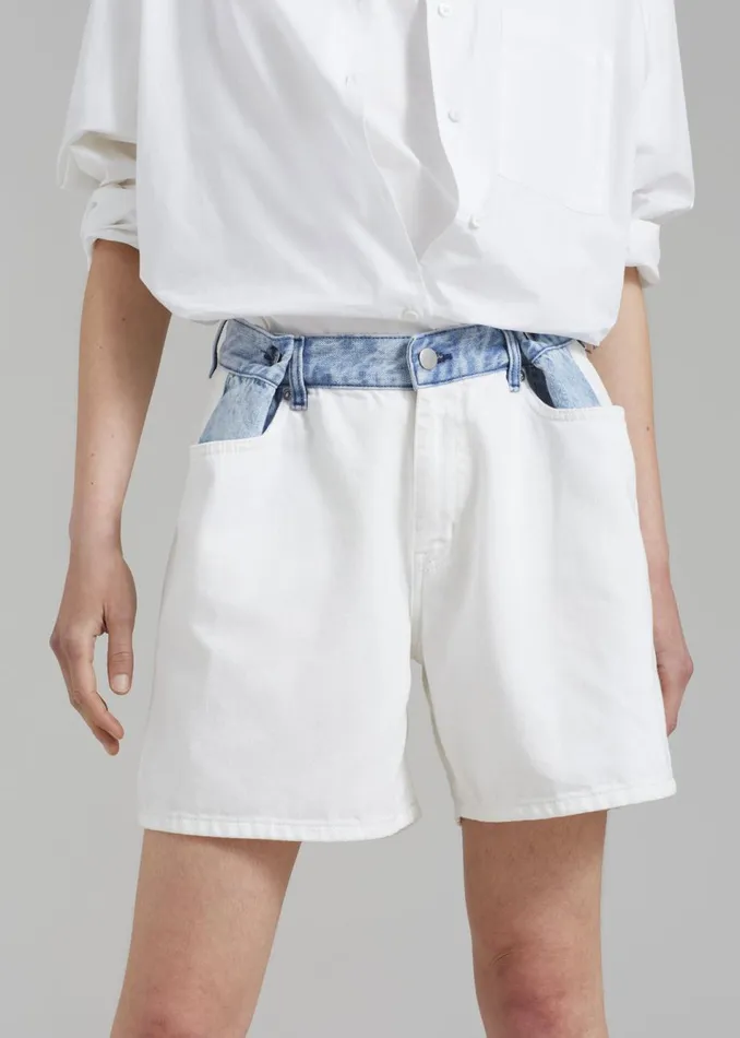 Women The Frankie Shop Bottoms Hayla Contrast Denim Shorts Off Whiteblue